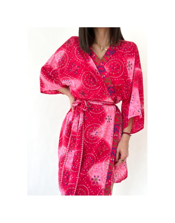 Копринено кимоно/ циклама и розово