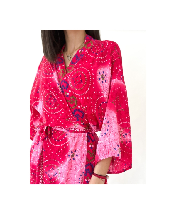 Копринено кимоно/ циклама и розово