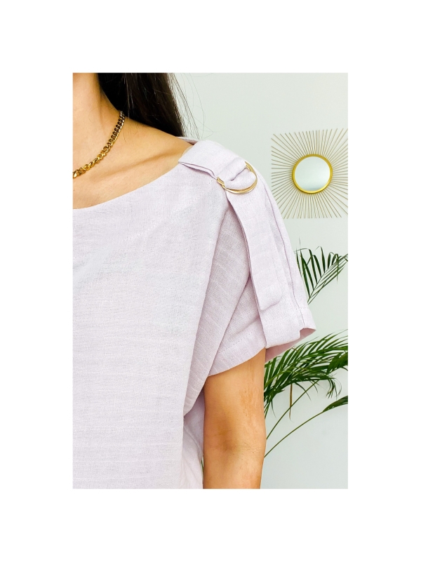 Памучна блузка с регулиращ се ръкав/ лила