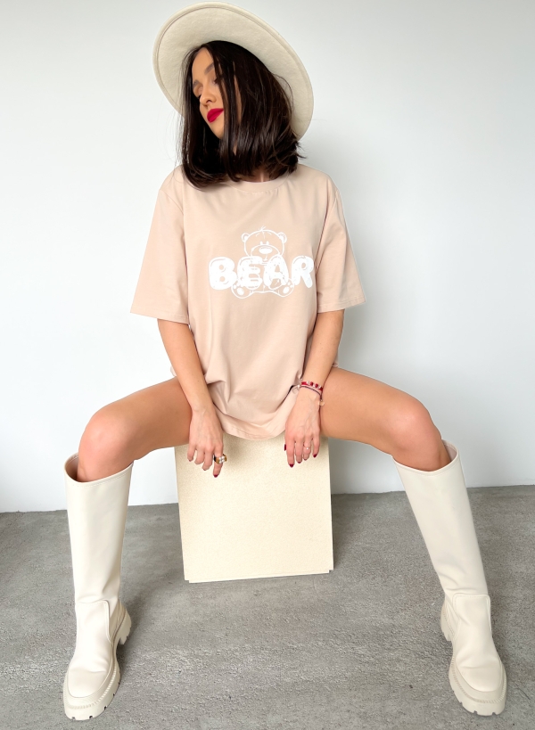 Издължена тениска &quot;BEAR/ млечен беж