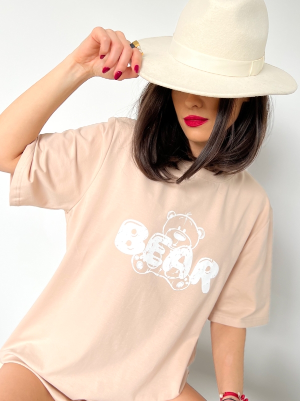 Издължена тениска &quot;BEAR/ млечен беж