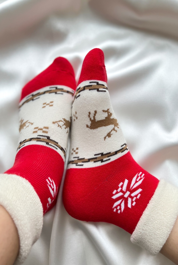 Коледни дамски чорапи/ червено и екрю