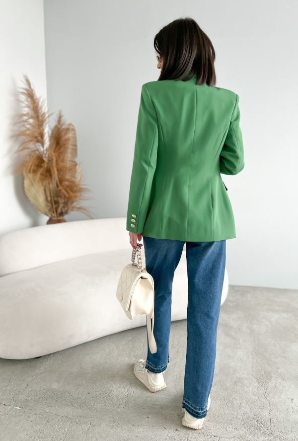 Дамско вталено сако с двуредно закопчаване и издължена линия/ мъхесто зелено