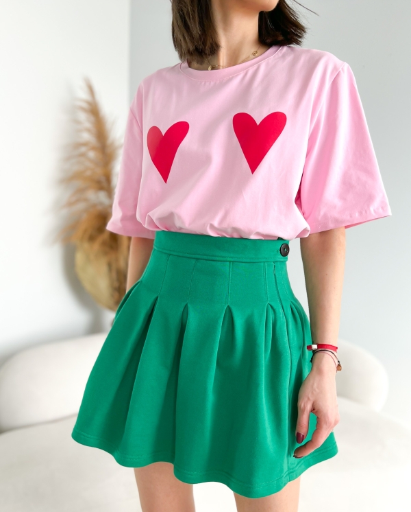 Издължена тениска "HEARTS"/ розова