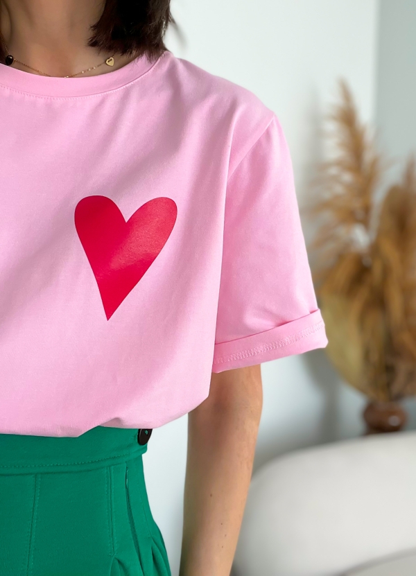 Дамска издължена тениска овърсайз "HEARTS"/ розова