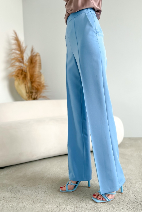 Дамски панталон с висока талия и прав крачол/ светло син цвят