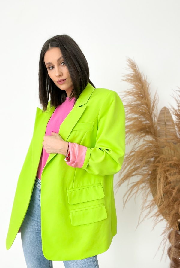 Дамско сако "LEA"/ лайм зелено с розова подплата