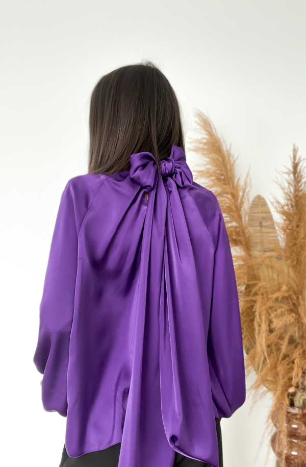 Дамска сатен риза с голяма панделка на гърба/ кралско лилаво