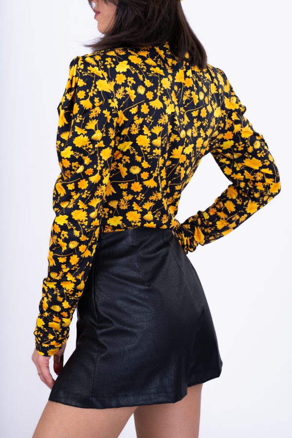 Дамска блуза "BELLA"/ черна с жълти цветчета