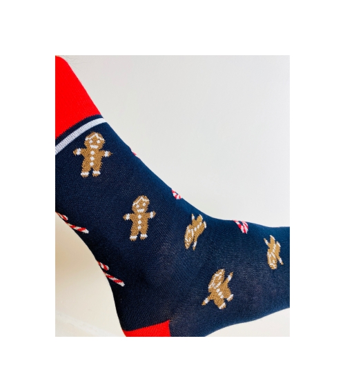 Коледни мъжки чорапи/ тъмно сини с курабийки