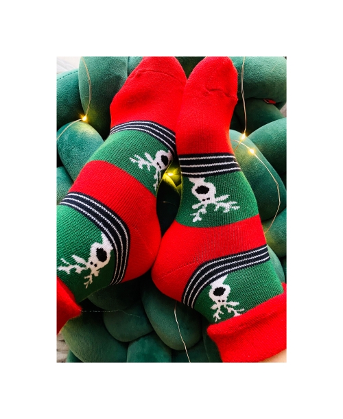 Ватирани детски коледни чорапки/ зелено и червено