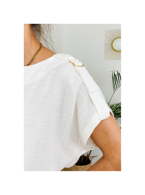 Памучна блузка с регулиращ се ръкав/ бяла