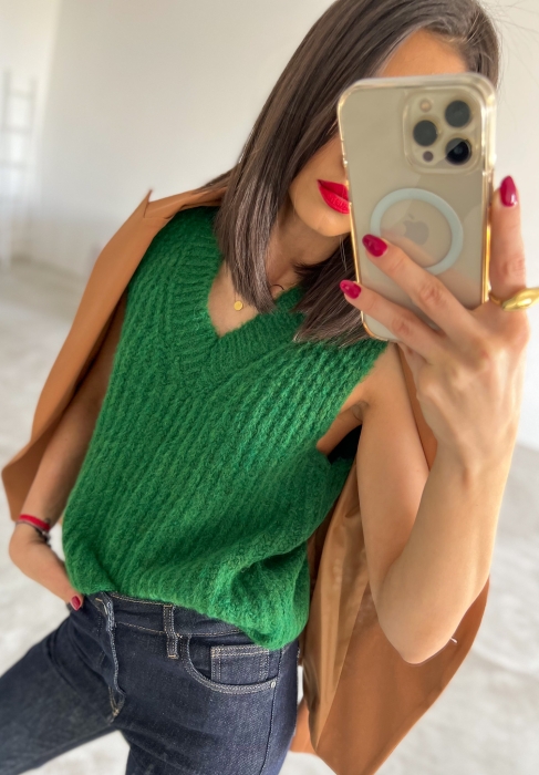 Пуловер без ръкав &quot;COLLEGE LIFE&quot;/ зелен