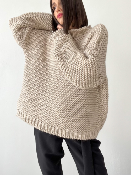 Пуловер с едра плетка/ беж