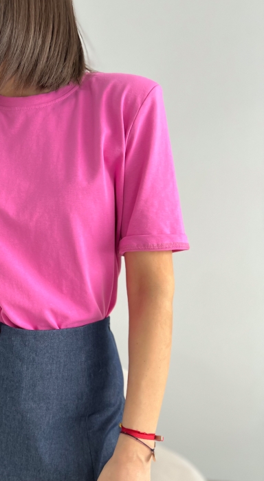 Дамска тениска с подплънки и издължен ръкав/ барби розово