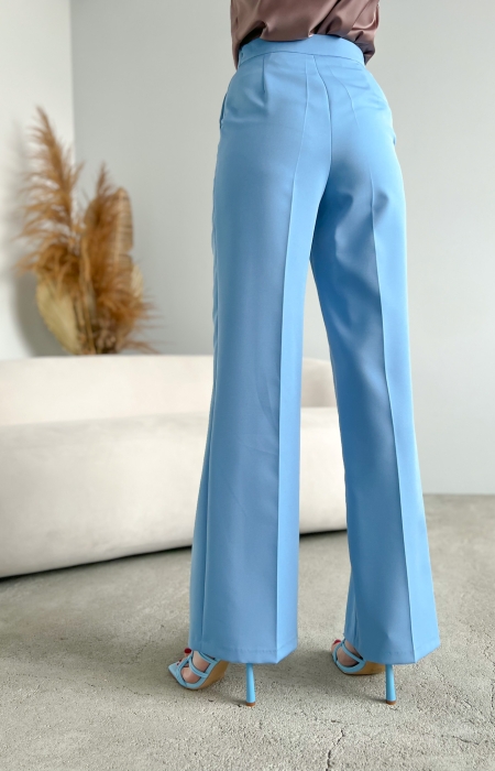 Дамски панталон с висока талия и прав крачол/ светло син цвят