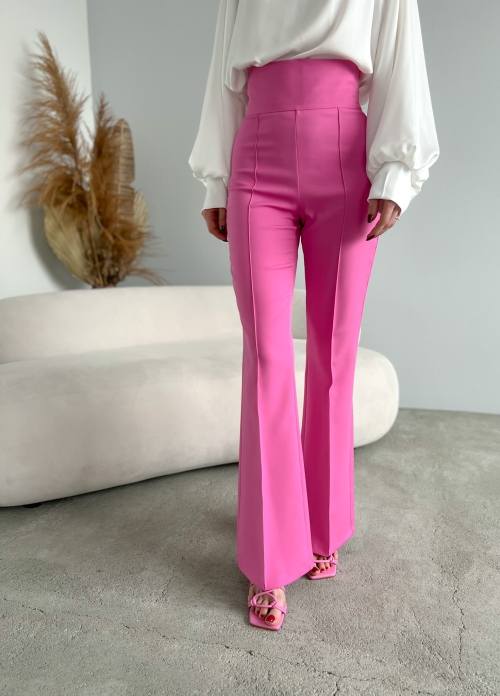Дамски панталон с много висока талия и ръб/ барби розово