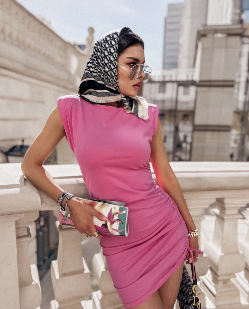 Памучна рокля по тялото с набор и подплънки "MARAIA"/ барби розов цвят