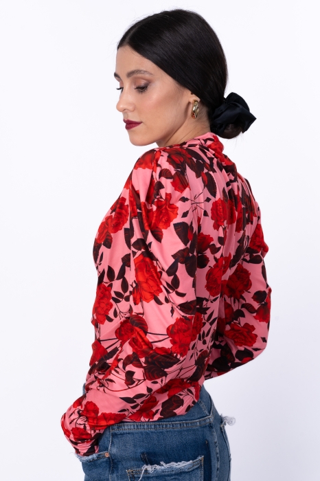 Дамска блуза "BELLA"/ розова с червени цветя
