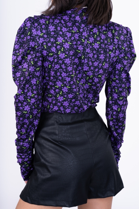 Дамска блуза "BELLA"/ черна с лилави цветчета