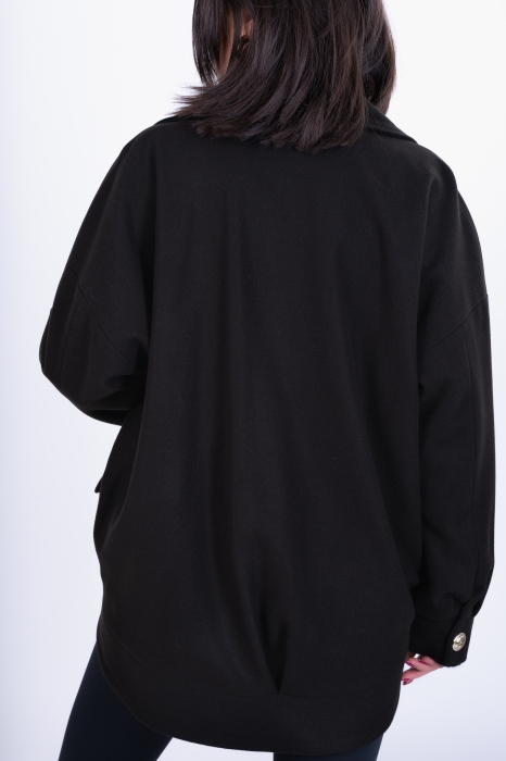 Дамско късо палто с асиметрична дължина и голям ревер/ черно